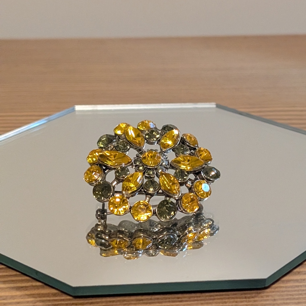 Yellow Crystal Flower Brooch - Women Jewelry